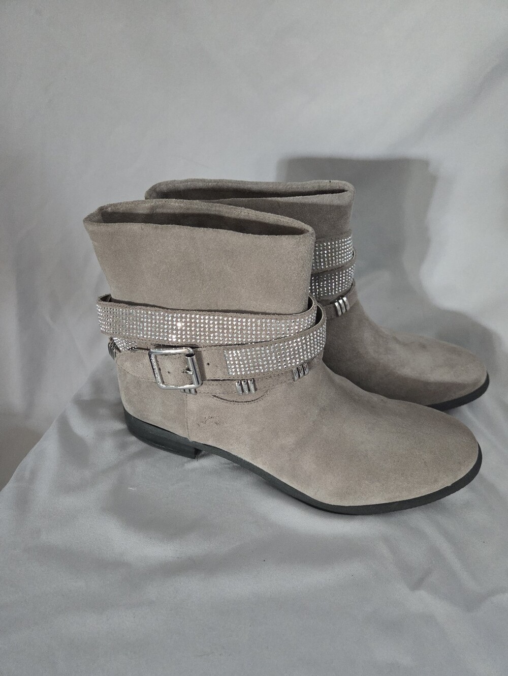 Vince Camuto Suede Ankle Booties with Rhinestone Strap